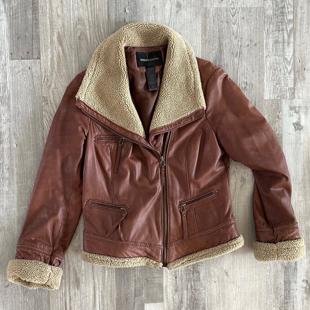 Moda Int’l Victorias Secret Women’s Brown Leather Bomber Jacket